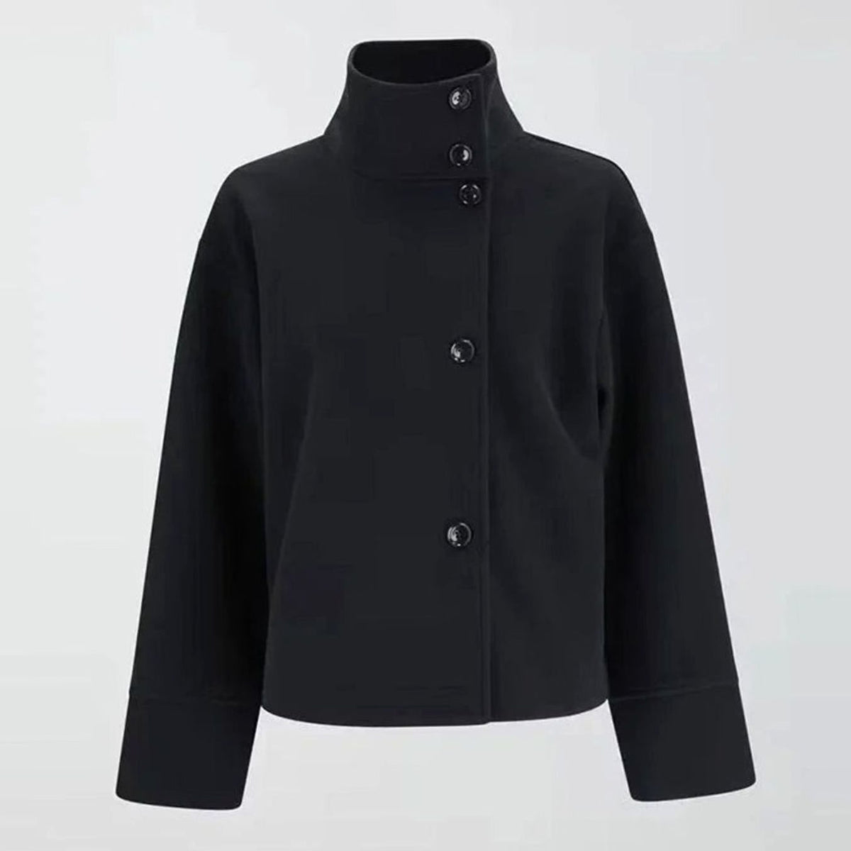 Women's Short Wool-Feel High-Collar Button-Front Winter Coat