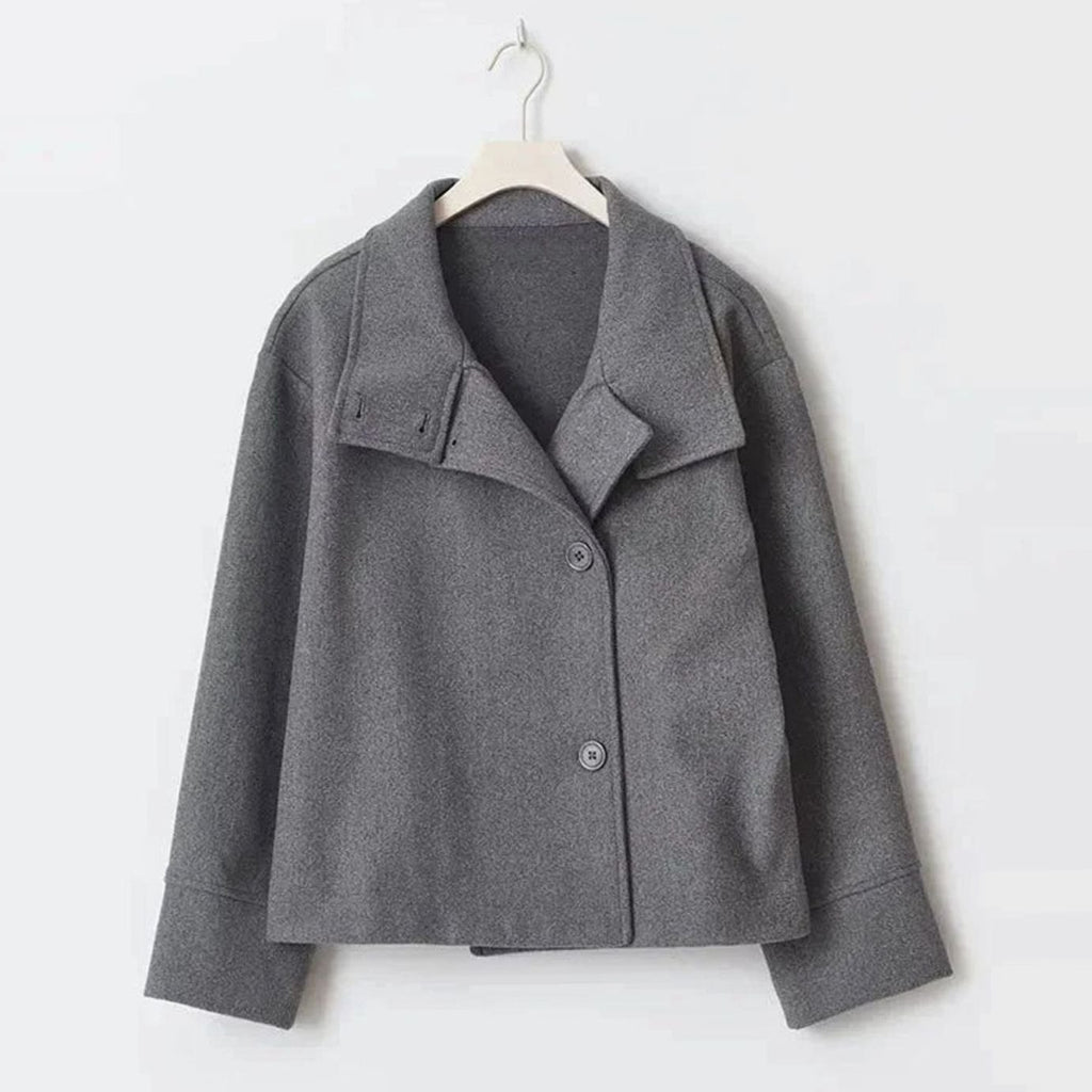 Women's Short Wool-Feel High-Collar Button-Front Winter Coat