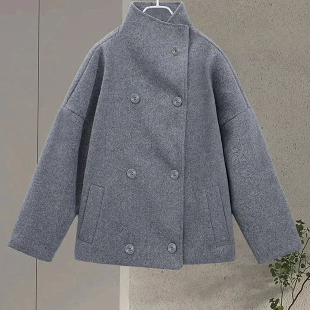 Women's Short Wool-Feel High-Collar Button-Front Winter Coat