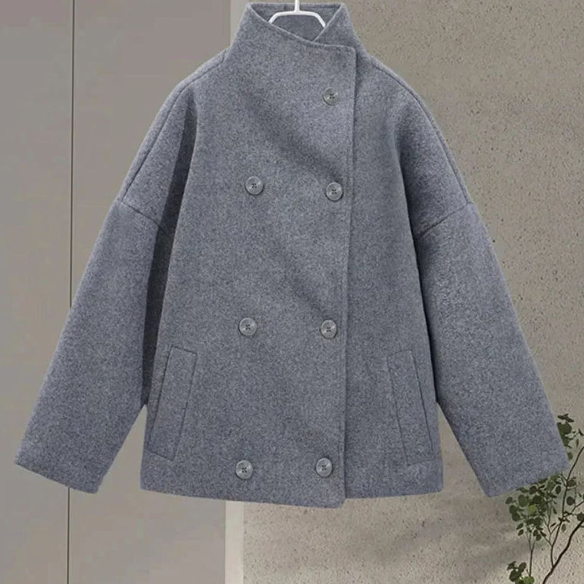 Women's Short Wool-Feel High-Collar Button-Front Winter Coat