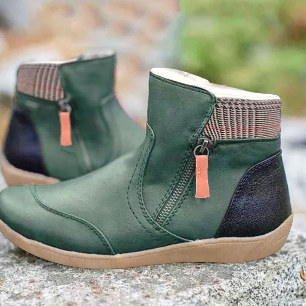 Women's Side-Zip Colorblock Faux Leather Ankle Boots - Green