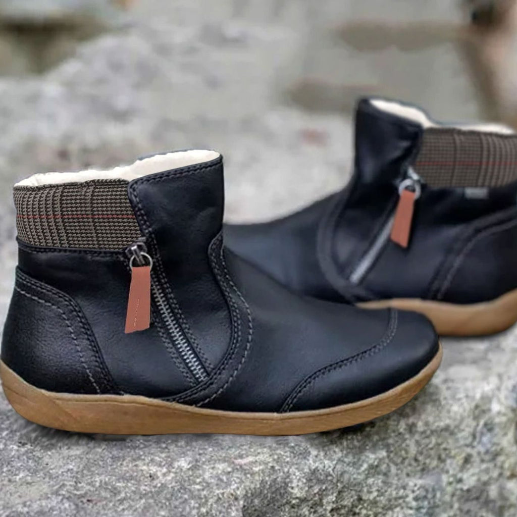 Women's Side-Zip Colorblock Faux Leather Ankle Boots - Black