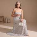 Women's Silver Maxi Sequin Dress Square-Neck Spaghetti Strap - Silver
