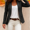 Women's Single Button Fitted Office Blazer Tailored Jacket - Black