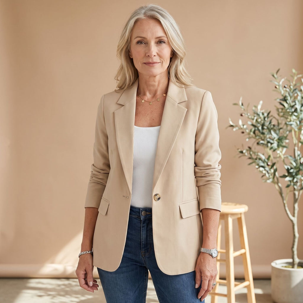 Women's Single-Button Tailored Long-Sleeve Blazer - Beige