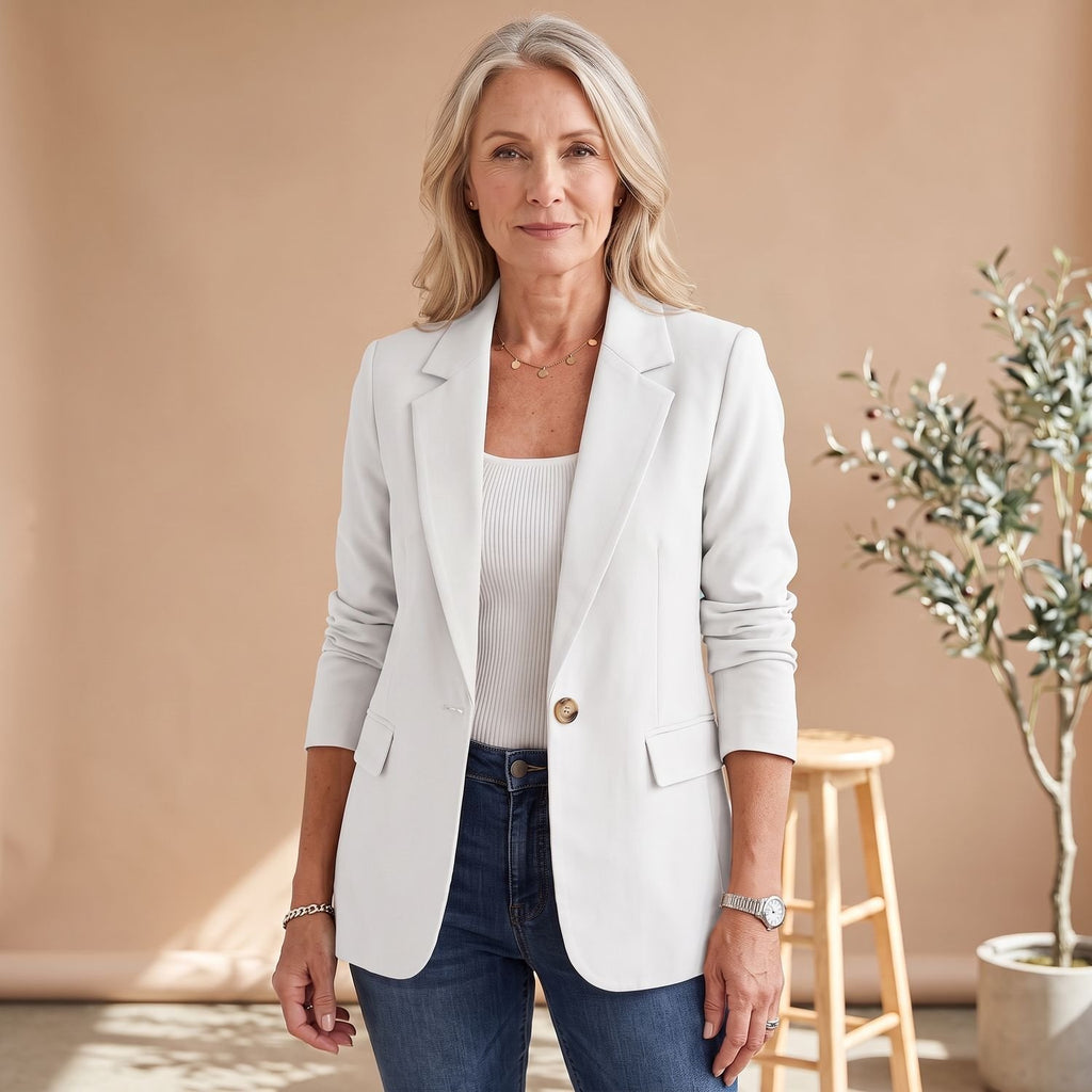 Women's Single-Button Tailored Long-Sleeve Blazer - White