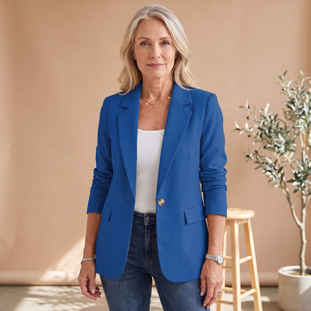 Women's Single-Button Tailored Long-Sleeve Blazer - Blue