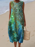 Women's Sleeveless Abstract Print Relaxed Midi Dress