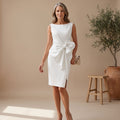 Women's Sleeveless Bow-Accent Sheath Cocktail Dress - White