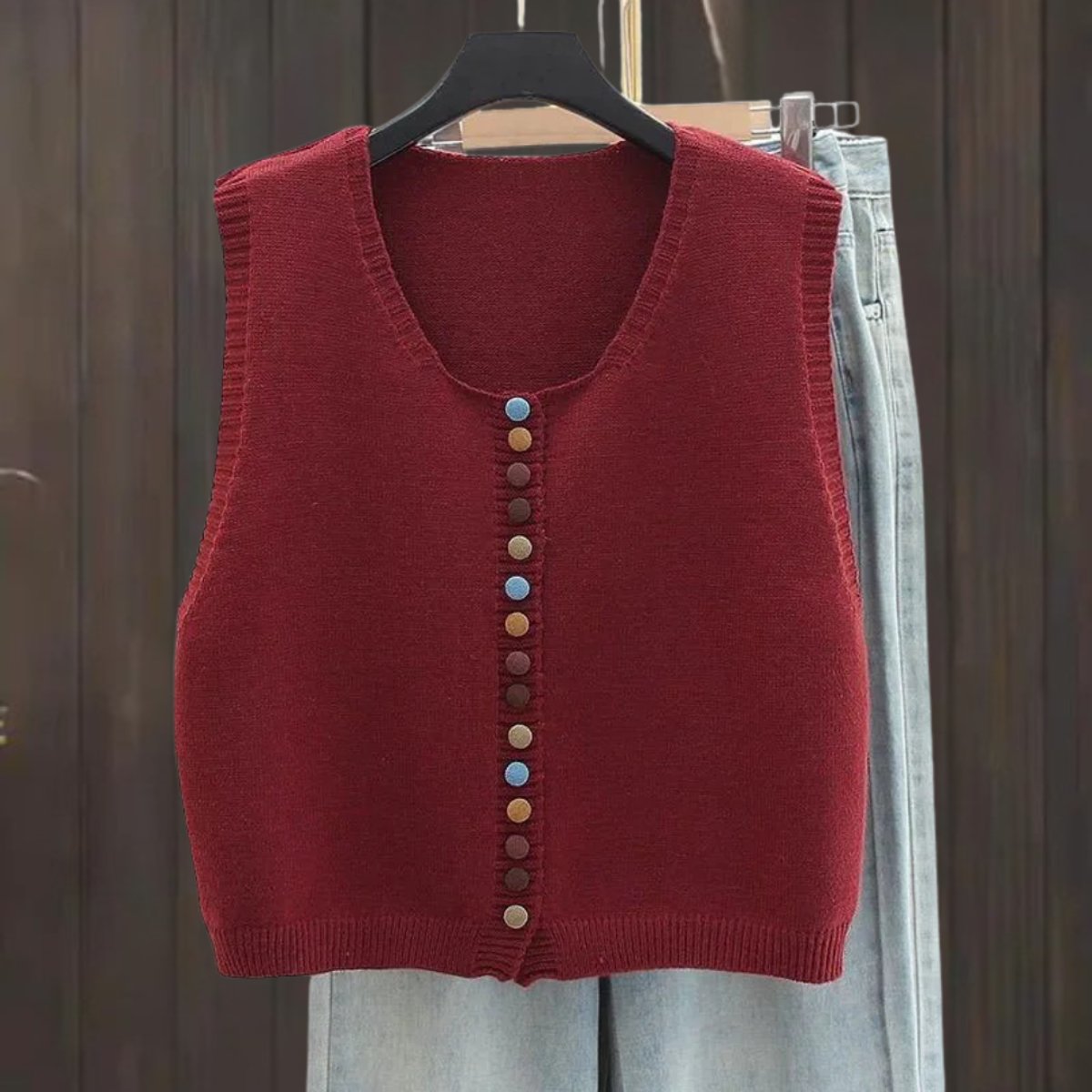 Women's Sleeveless Button-Front Knit Sweater Vest