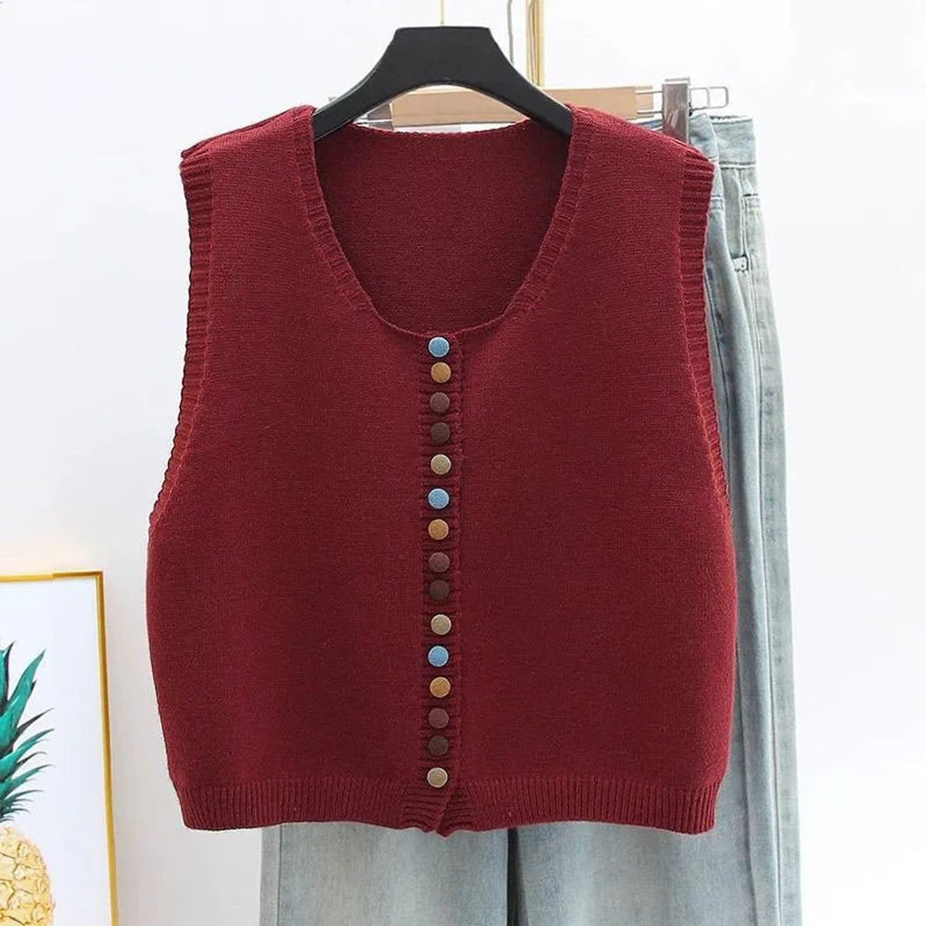 Women's Sleeveless Button-Front Knit Sweater Vest - Burgundy