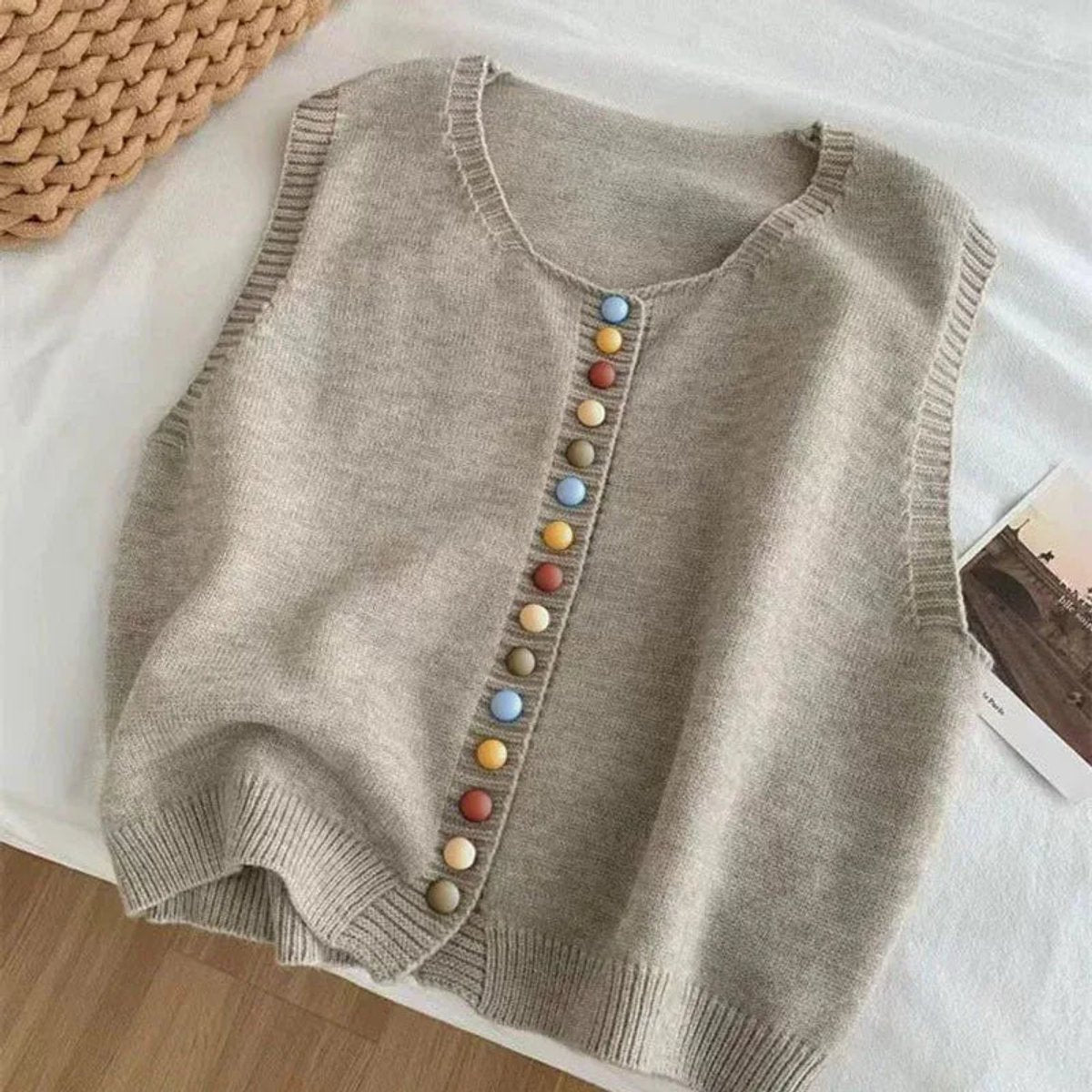 Women's Sleeveless Button-Front Knit Sweater Vest - Apricot