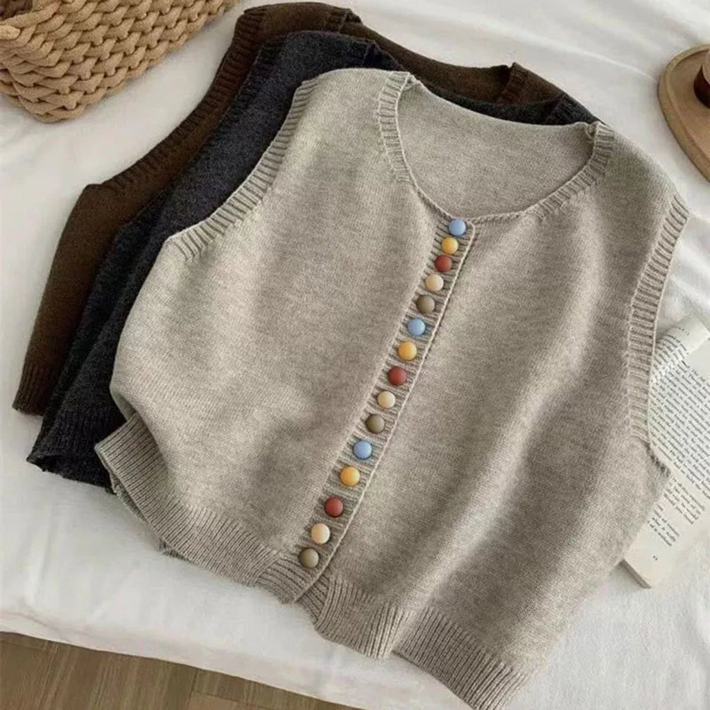 Women's Sleeveless Button-Front Knit Sweater Vest
