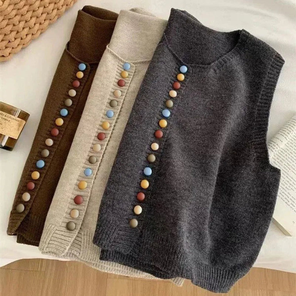 Women's Sleeveless Button-Front Knit Sweater Vest