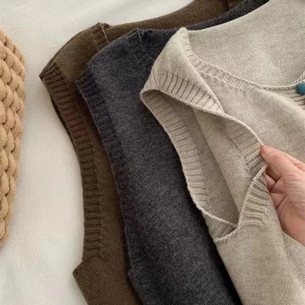 Women's Sleeveless Button-Front Knit Sweater Vest