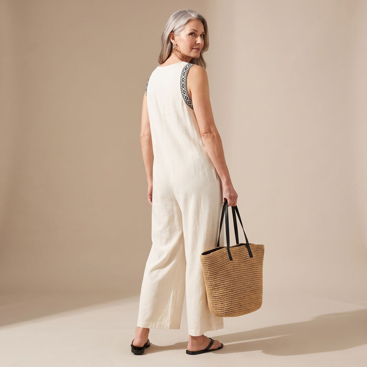 Women's Sleeveless Embroidered Wide-Leg Jumpsuit