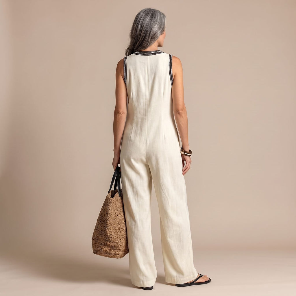 Women's Sleeveless Embroidered Wide-Leg Jumpsuit