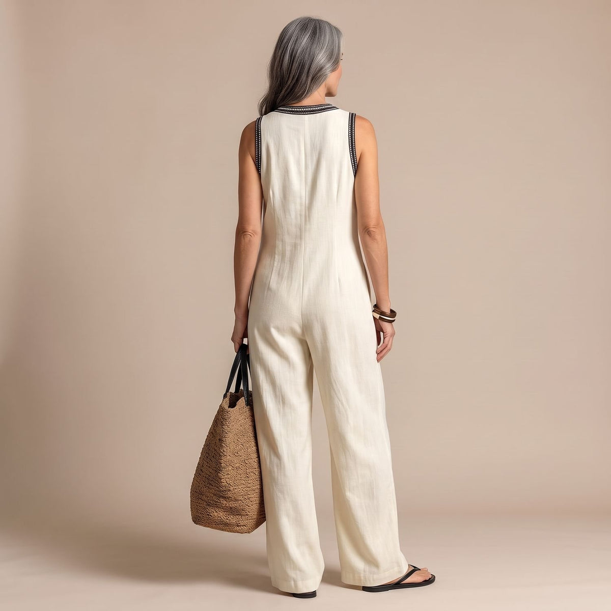 Women's Sleeveless Embroidered Wide-Leg Jumpsuit