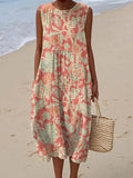 Women's Sleeveless Floral Print Midi Dress Relaxed Fit