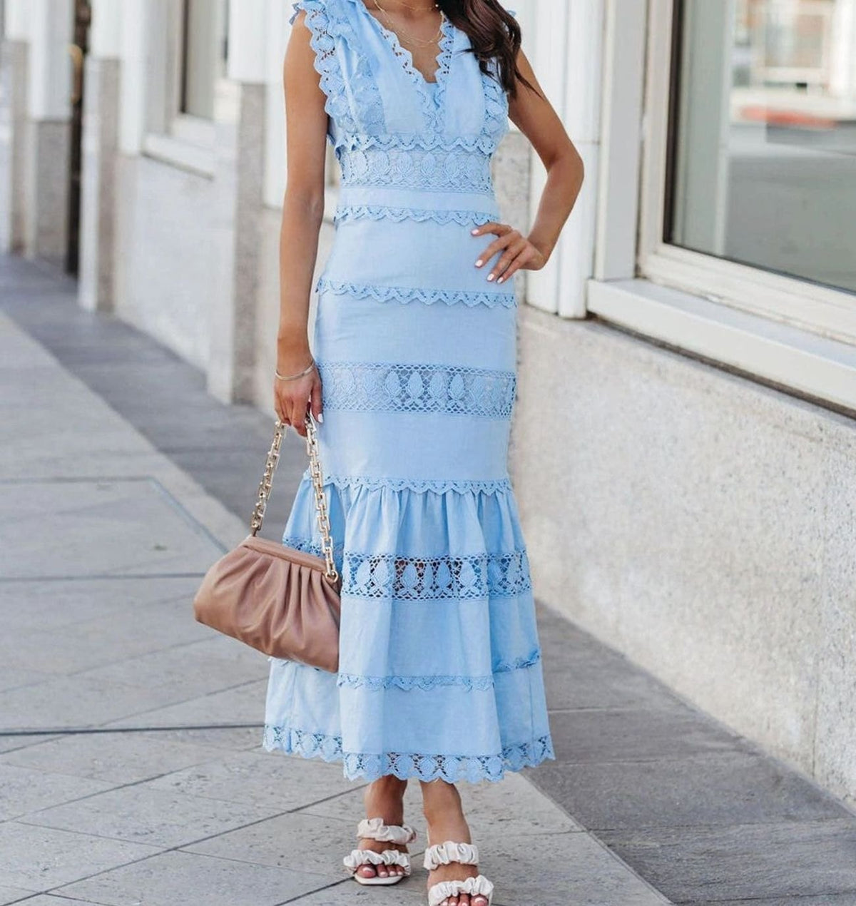 Women's Sleeveless Lace-Trim Cotton Midi Maxi Dress