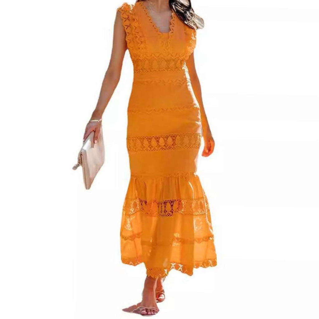 Women's Sleeveless Lace-Trim Cotton Midi Maxi Dress