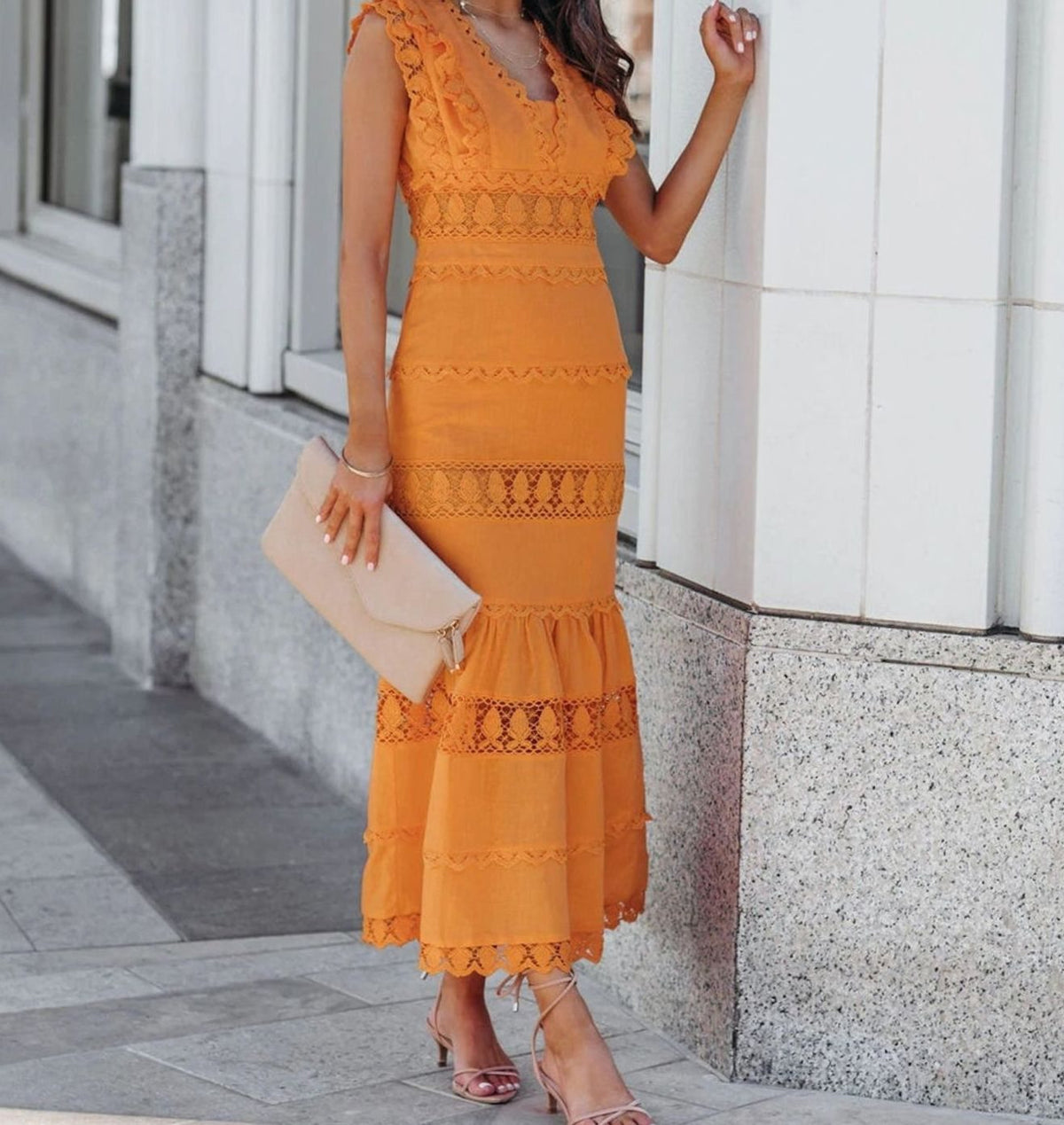 Women's Sleeveless Lace-Trim Cotton Midi Maxi Dress