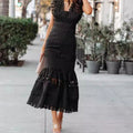Women's Sleeveless Lace-Trim Cotton Midi Maxi Dress - Black