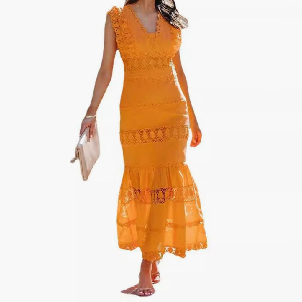 Women's Sleeveless Lace-Trim Cotton Midi Maxi Dress