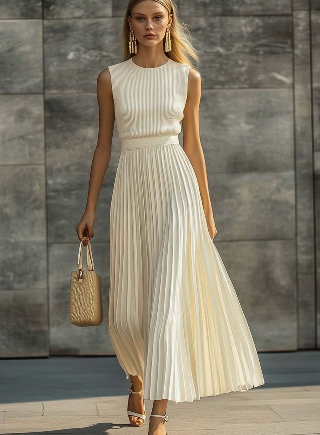 Women's Sleeveless Ribbed-Top Pleated Maxi Formal Dress