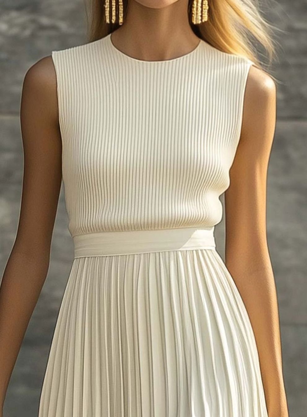 Women's Sleeveless Ribbed-Top Pleated Maxi Formal Dress