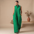 Women's Sleeveless Stand-Collar Loose-Fit Linen Jumpsuit
