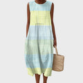 Women's Sleeveless Tiered Plaid Cotton Midi Dress - Multicolor 1