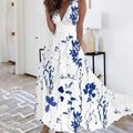 Women's Sleeveless V-Neck Floral Maxi Dress - Flower 1
