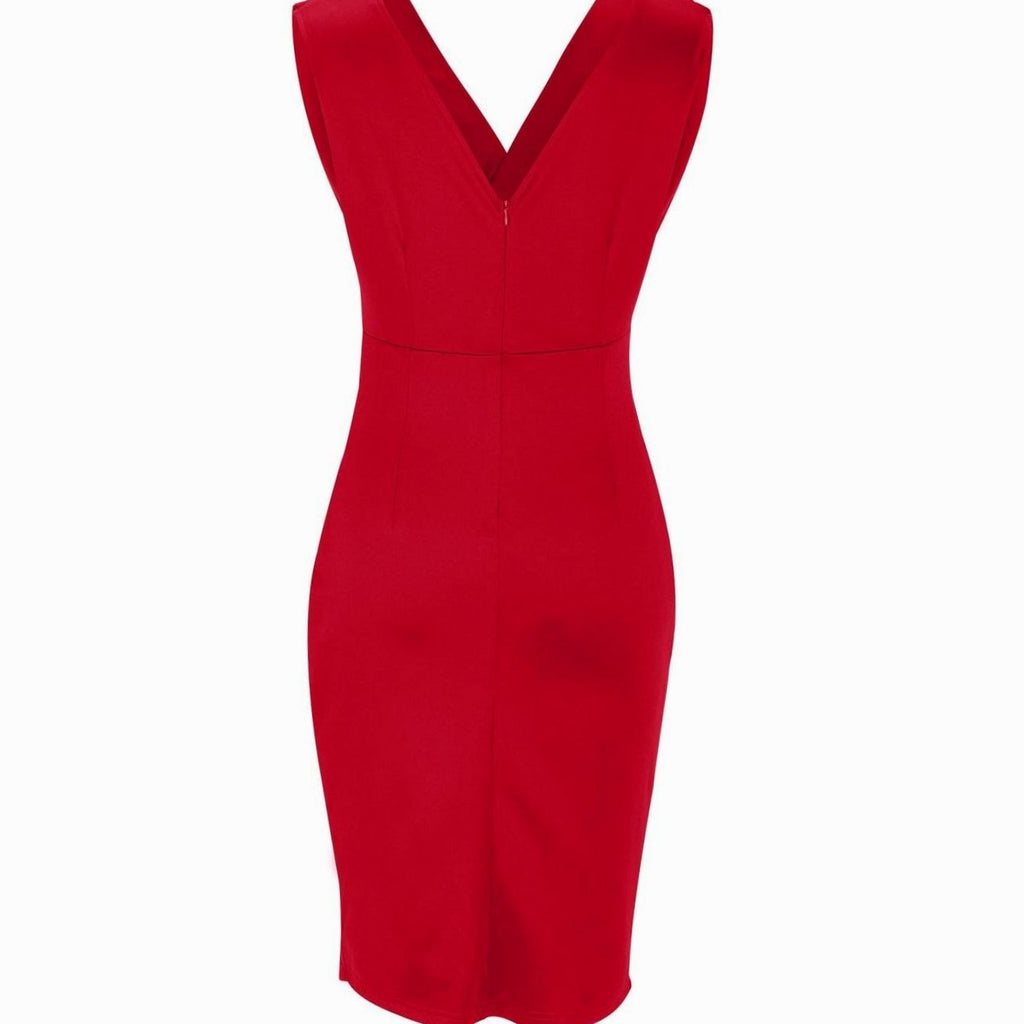 Women's Sleeveless V-Neck Ruched Bodycon Midi Dress Thigh Slit