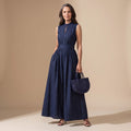 Women's Sleeveless Wide-Leg Striped Keyhole Jumpsuit
