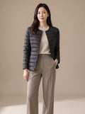 Women's Slim-Fit Collarless Quilted Puffer Jacket - Black