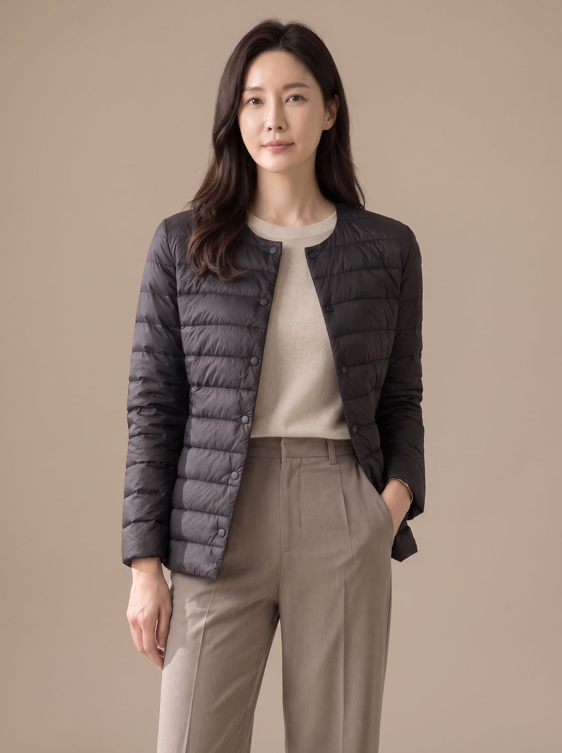 Women's Slim-Fit Collarless Quilted Puffer Jacket