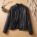 Women's Slim-Fit Faux Leather Jacket Zip-Up Moto Biker Style - Black