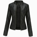 Women's Slim-Fit Faux Leather Zip-Up Biker Jacket - Black