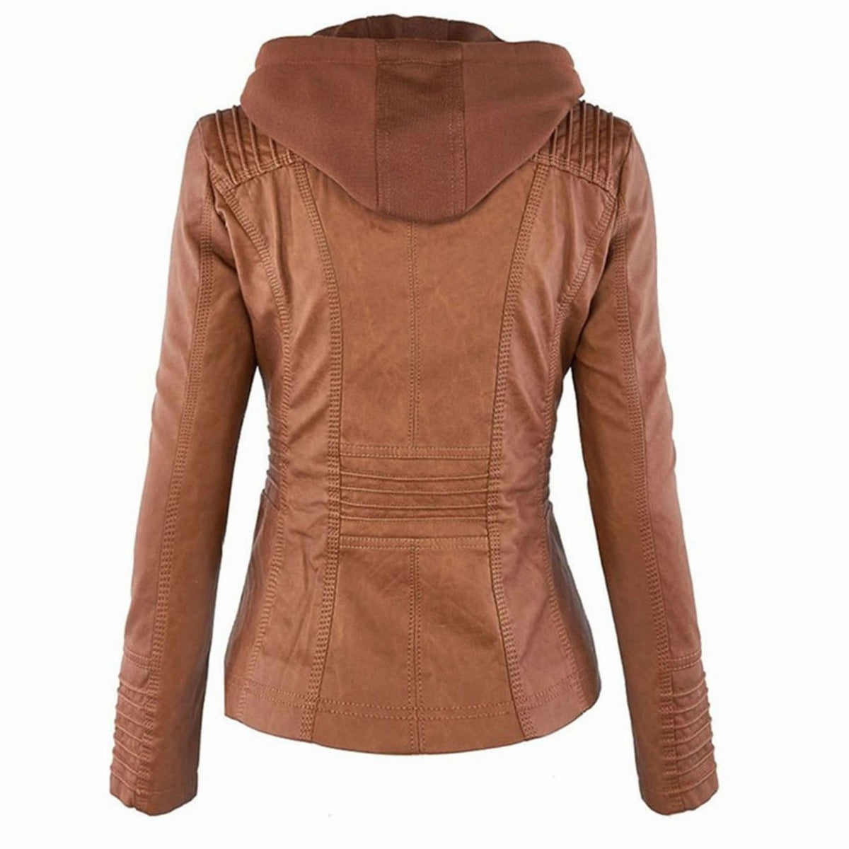 Women's Slim-Fit Hooded Faux Leather Zip-Up Biker Jacket