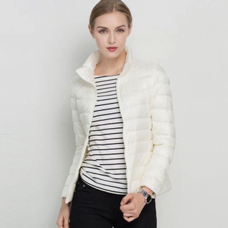 Women's Slim Fit Lightweight Puffer Winter Coat Stand Collar - White
