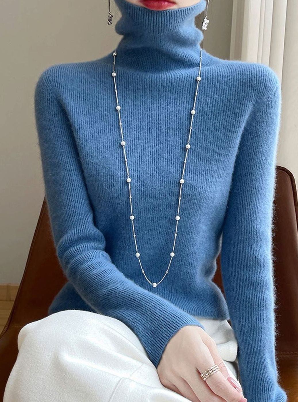Women's Slim-Fit Turtleneck Ribbed-Cuff Knit Sweater