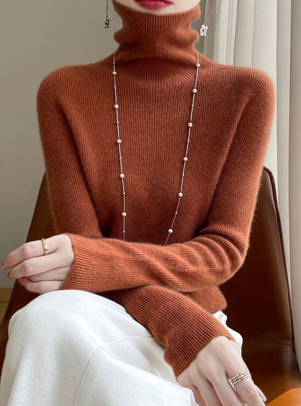Women's Slim-Fit Turtleneck Ribbed-Cuff Knit Sweater