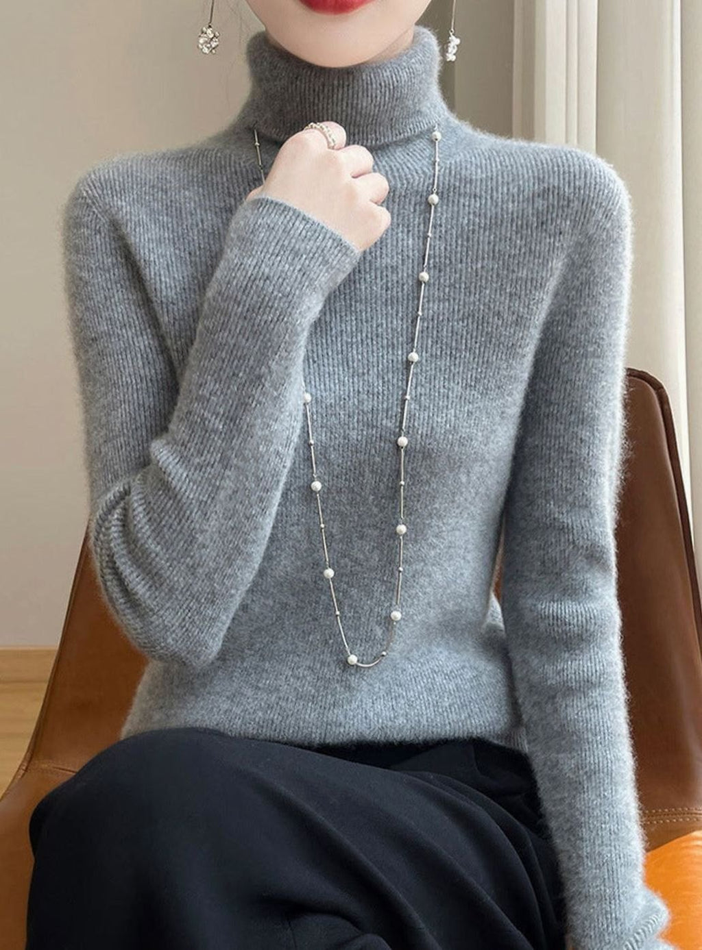 Women's Slim-Fit Turtleneck Ribbed-Cuff Knit Sweater