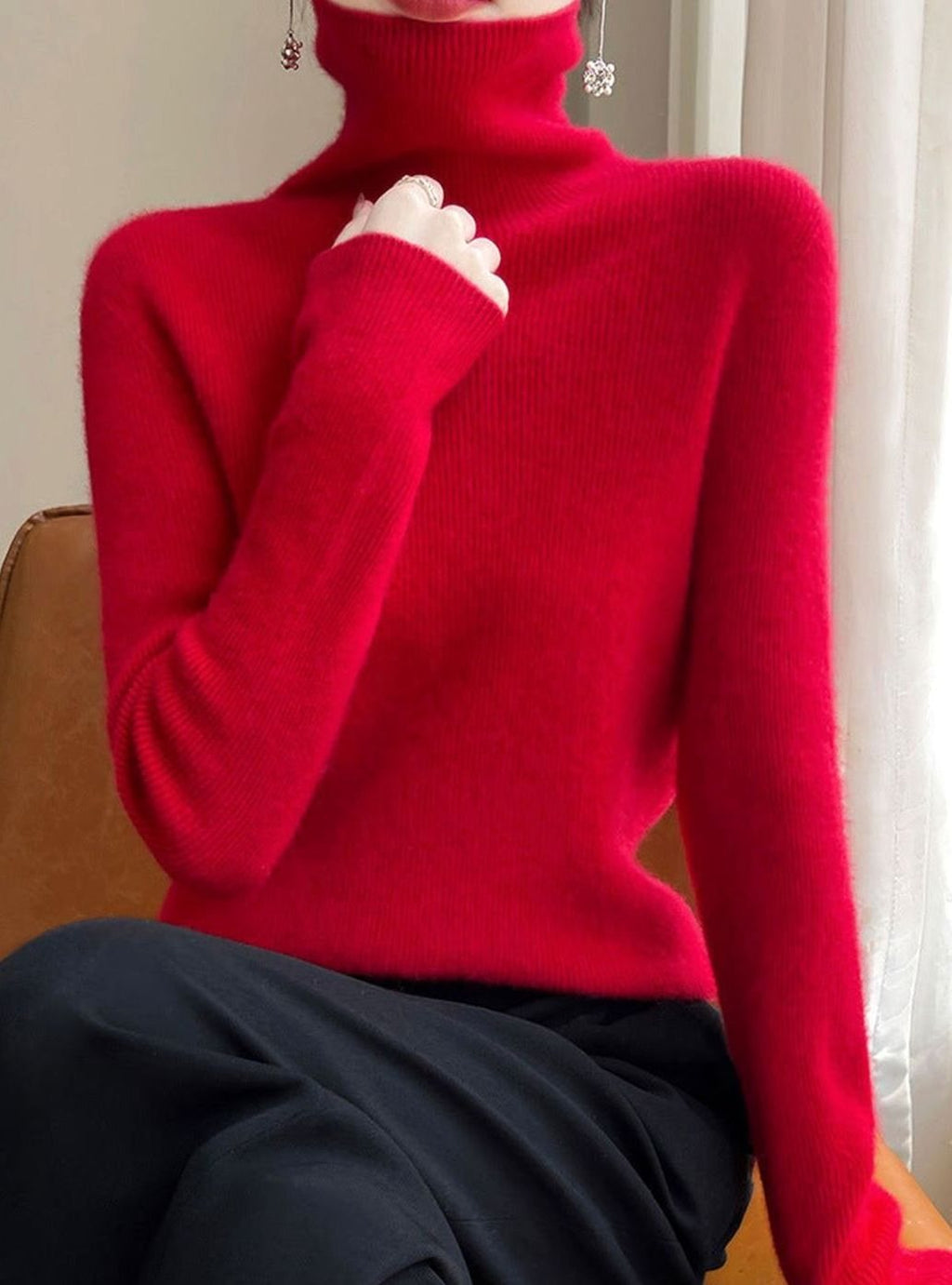Women's Slim-Fit Turtleneck Ribbed-Cuff Knit Sweater