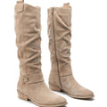 Women's Slouch Knee High Boots Block Heel Ankle Strap - Beige