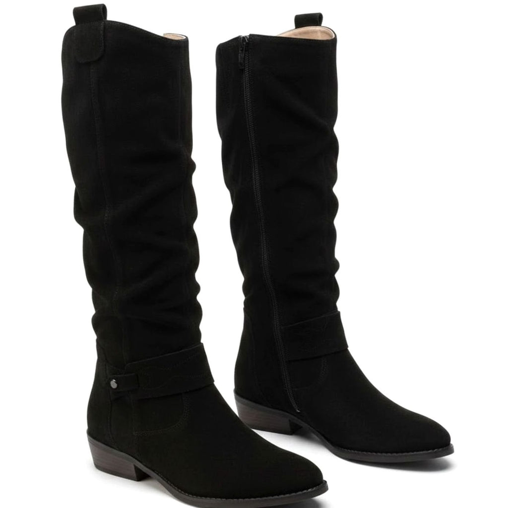 Women's Slouch Knee High Boots Block Heel Ankle Strap - Black
