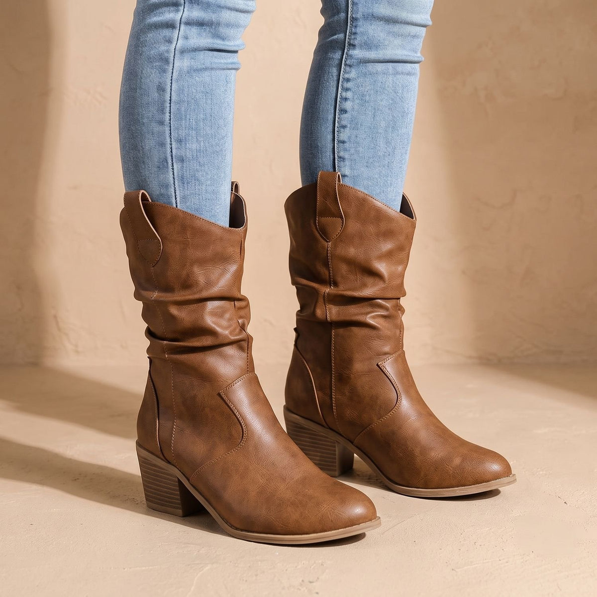 Women's Slouch Mid-Calf Western Block-Heel Boots