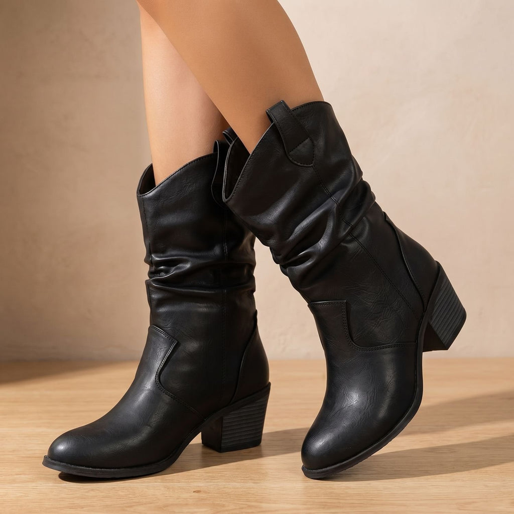 Women's Slouch Mid-Calf Western Block-Heel Boots