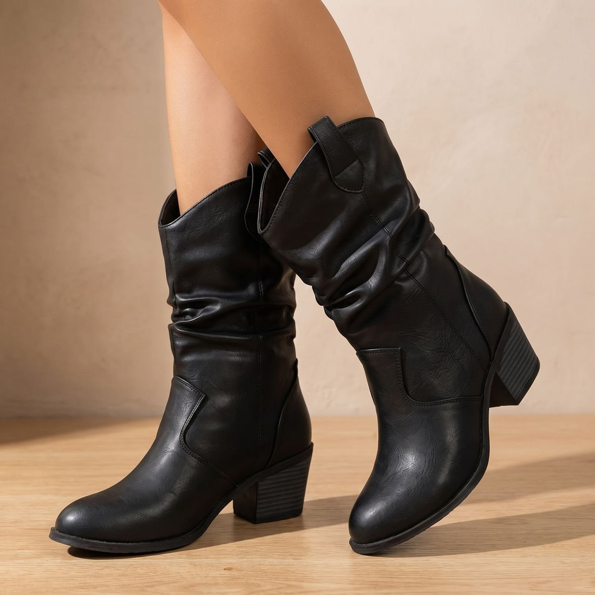 Women's Slouch Mid-Calf Western Block-Heel Boots